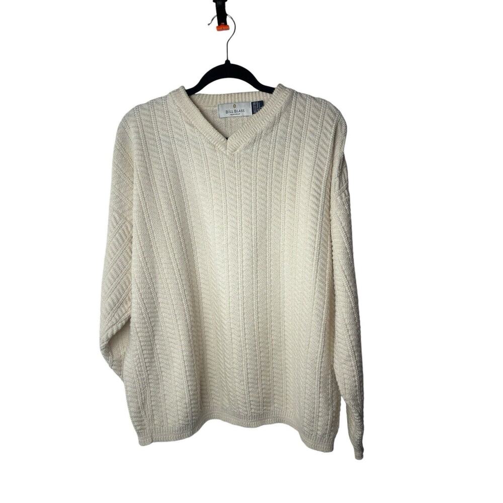 Y2K Bill Blass Fisherman Chunky Knit Vneck Sweater‎ L Vintage Hand Framed USA